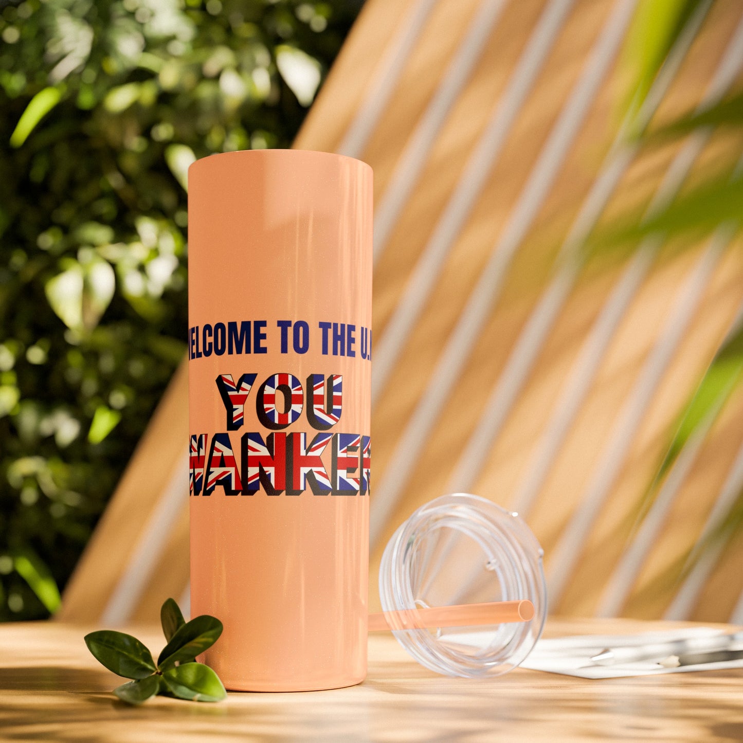 Welcome to the UK You Wanker - Skinny Stainless Steel Tumbler with Straw, 20oz