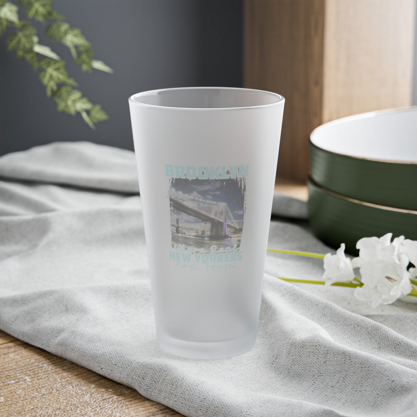 Brooklyn Where Real New Yorkers Are From- Frosted Beer 16 oz. Pint Beer Glass