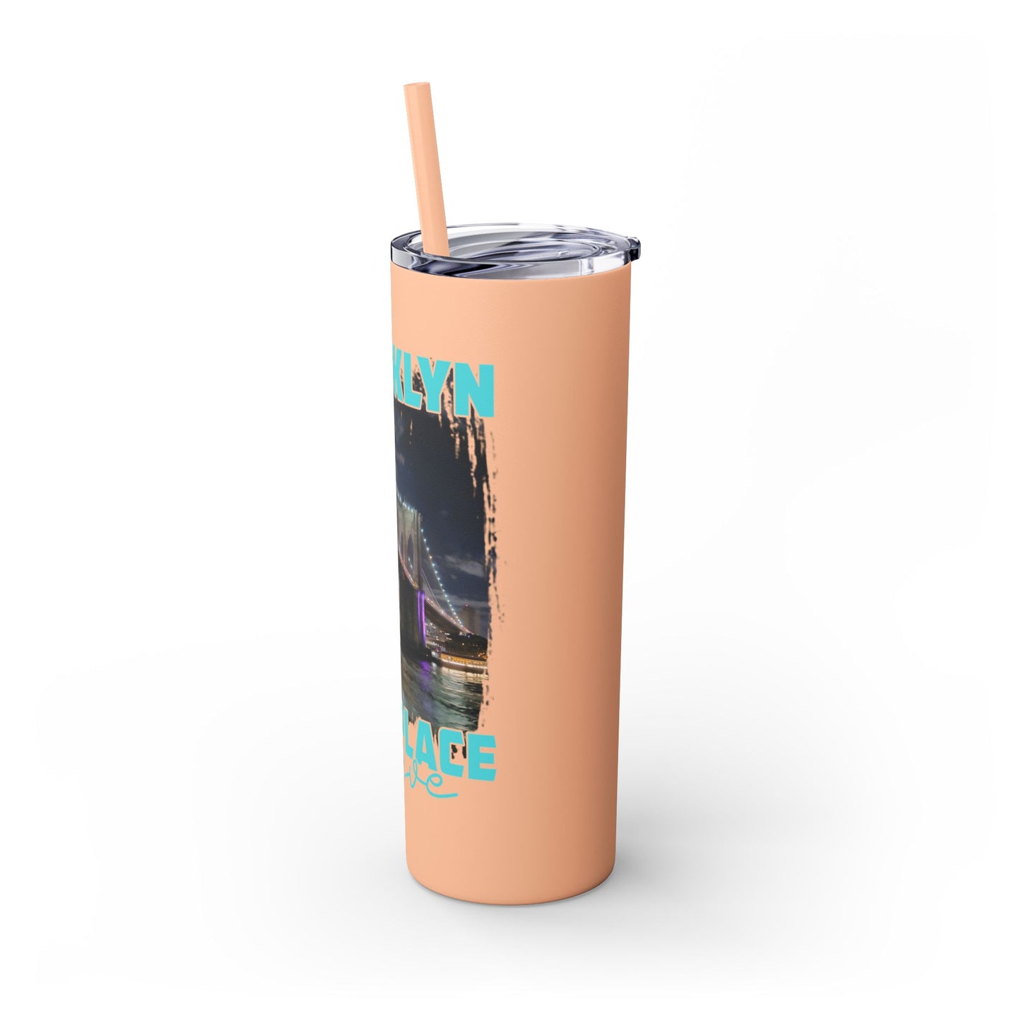 Brooklyn Best Place to Live Skinny Stainless Steel Tumbler with Straw, 20oz
