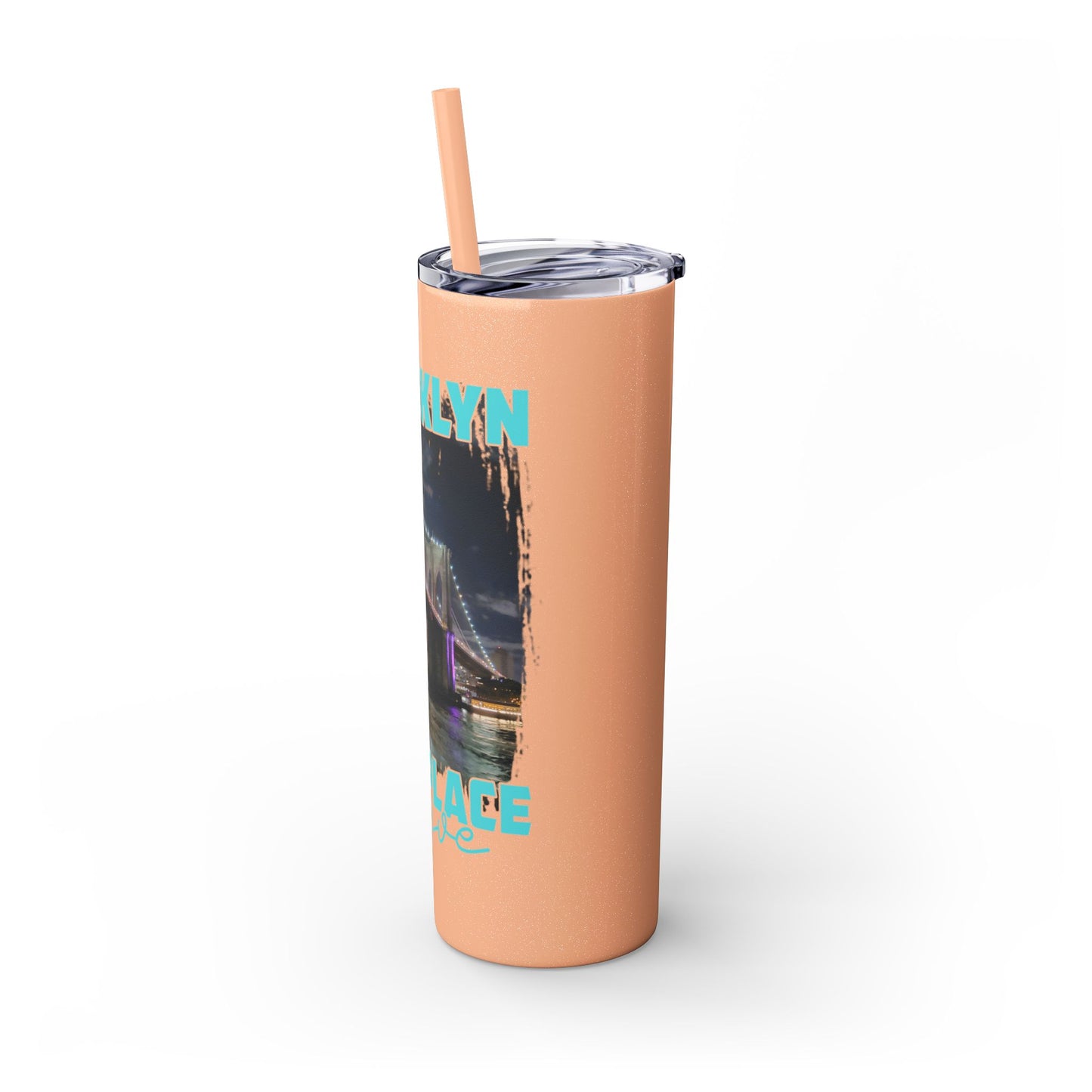 Brooklyn Best Place to Live Skinny Stainless Steel Tumbler with Straw, 20oz