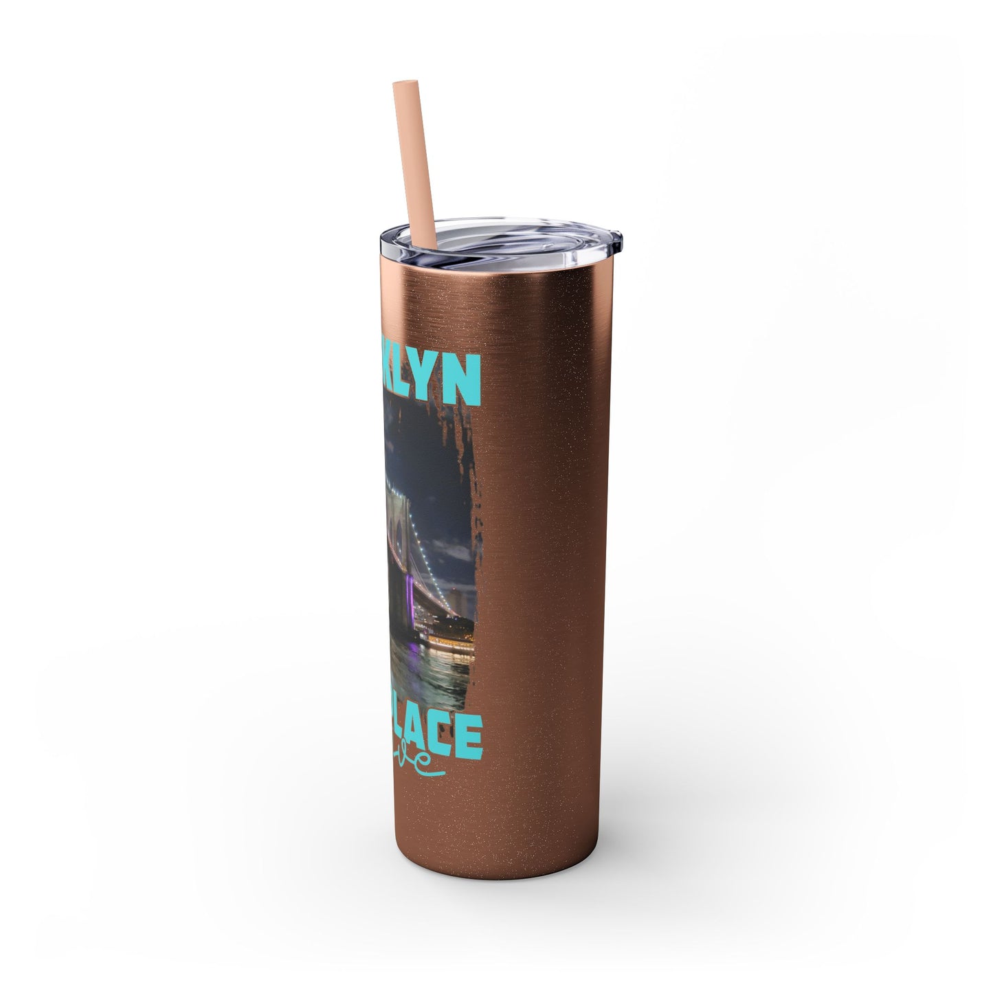 Brooklyn Best Place to Live Skinny Stainless Steel Tumbler with Straw, 20oz