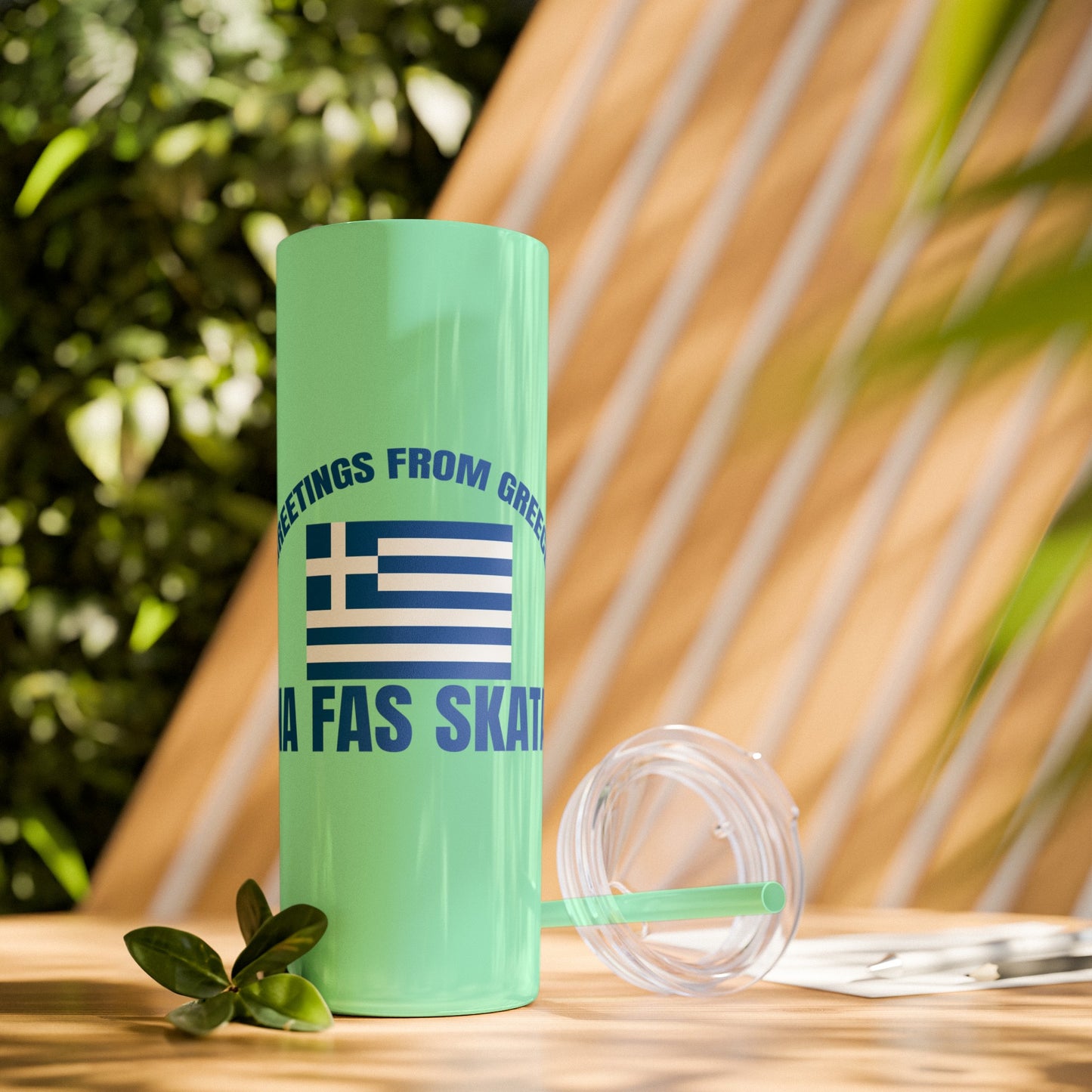 Welcome to Greece Skinny Tumbler with Straw, 20oz