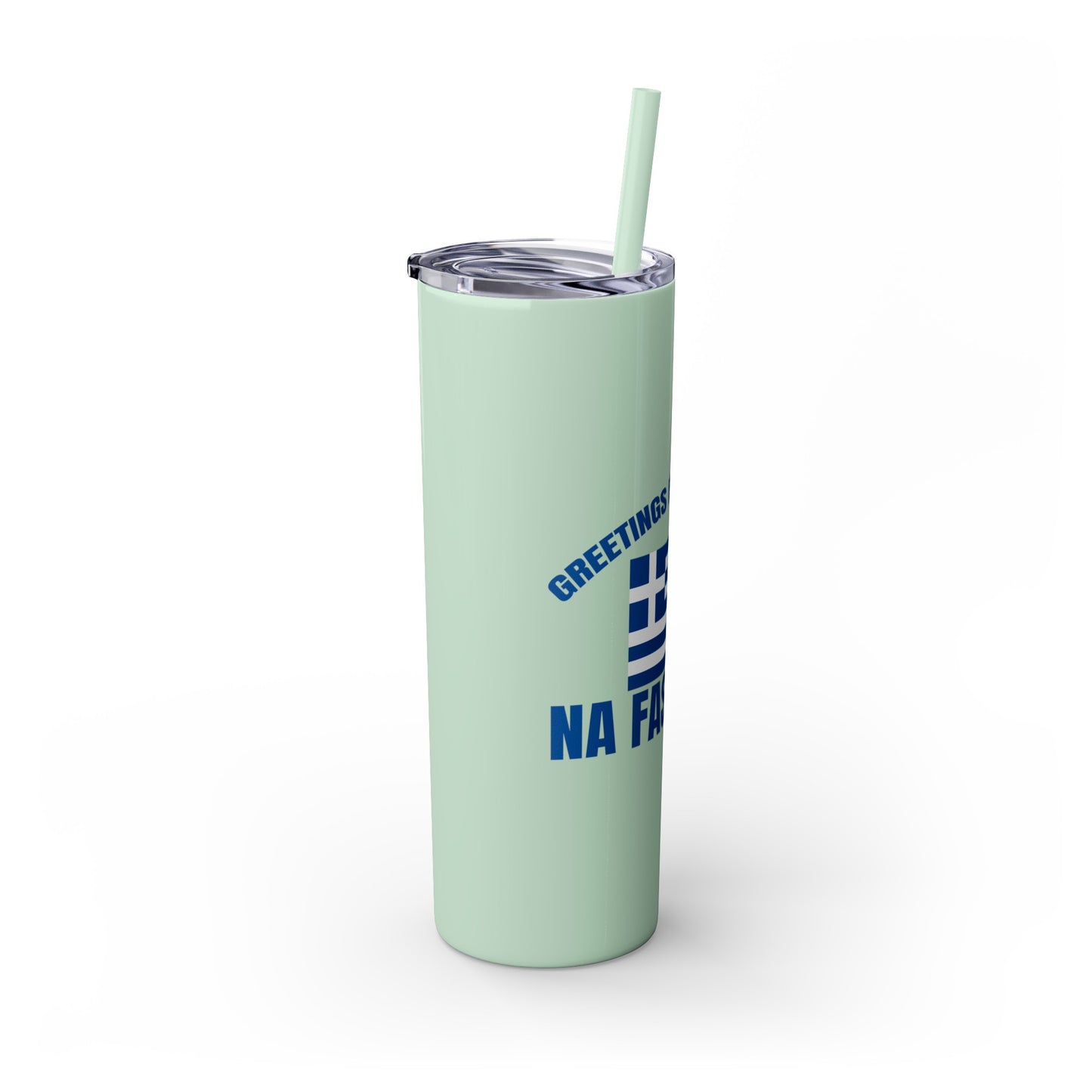 Welcome to Greece Skinny Tumbler with Straw, 20oz