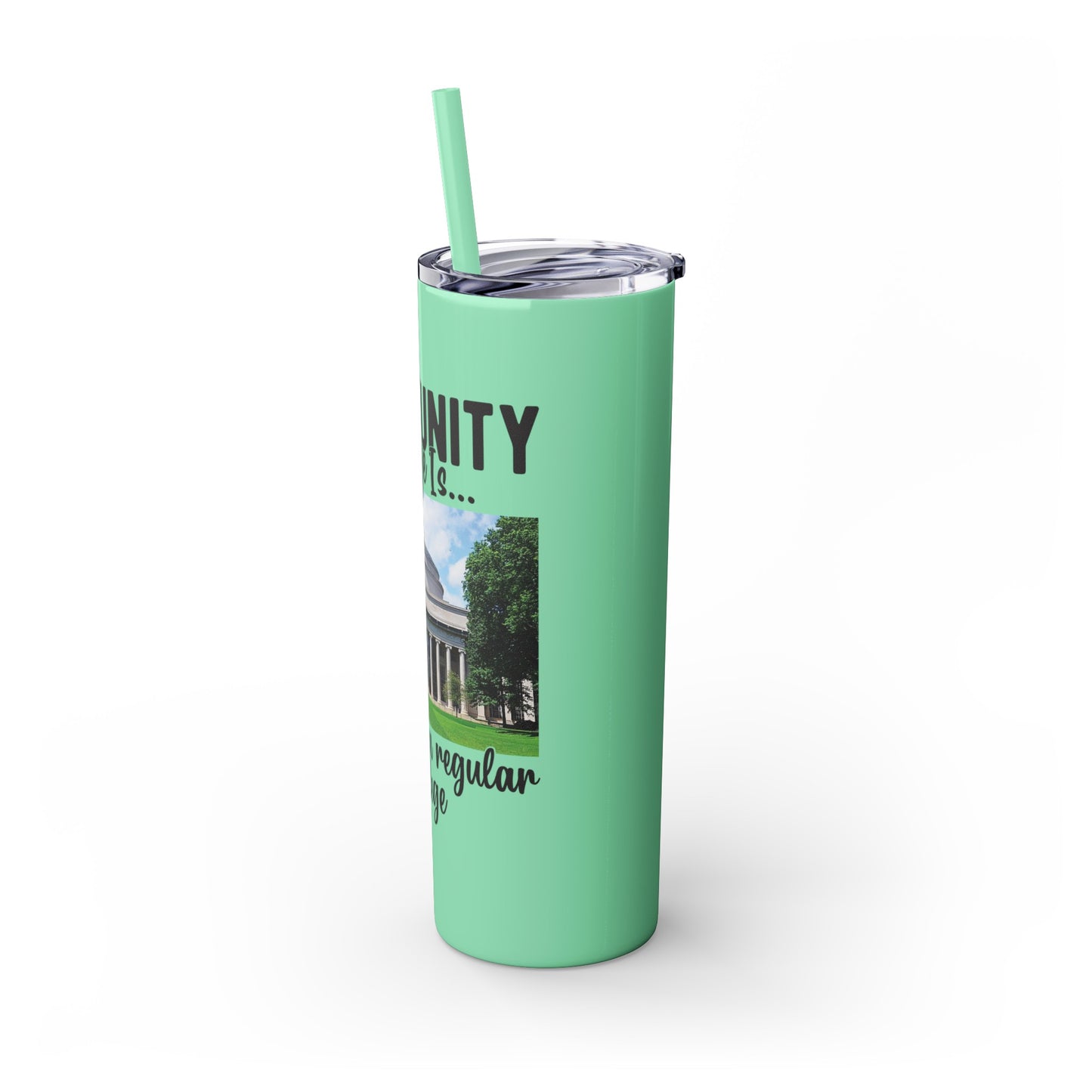 Community Collage is Easier Than Regular College - Skinny Tumbler w/Straw, 20oz