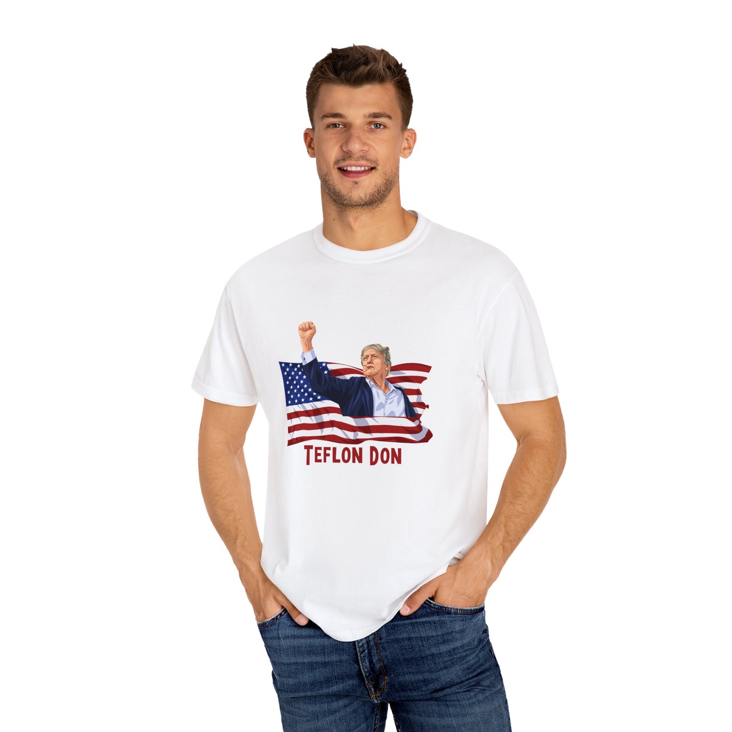 Teflon Donald Trump White lettering for dark shirts  Unisex Garment-Dyed T-shirt