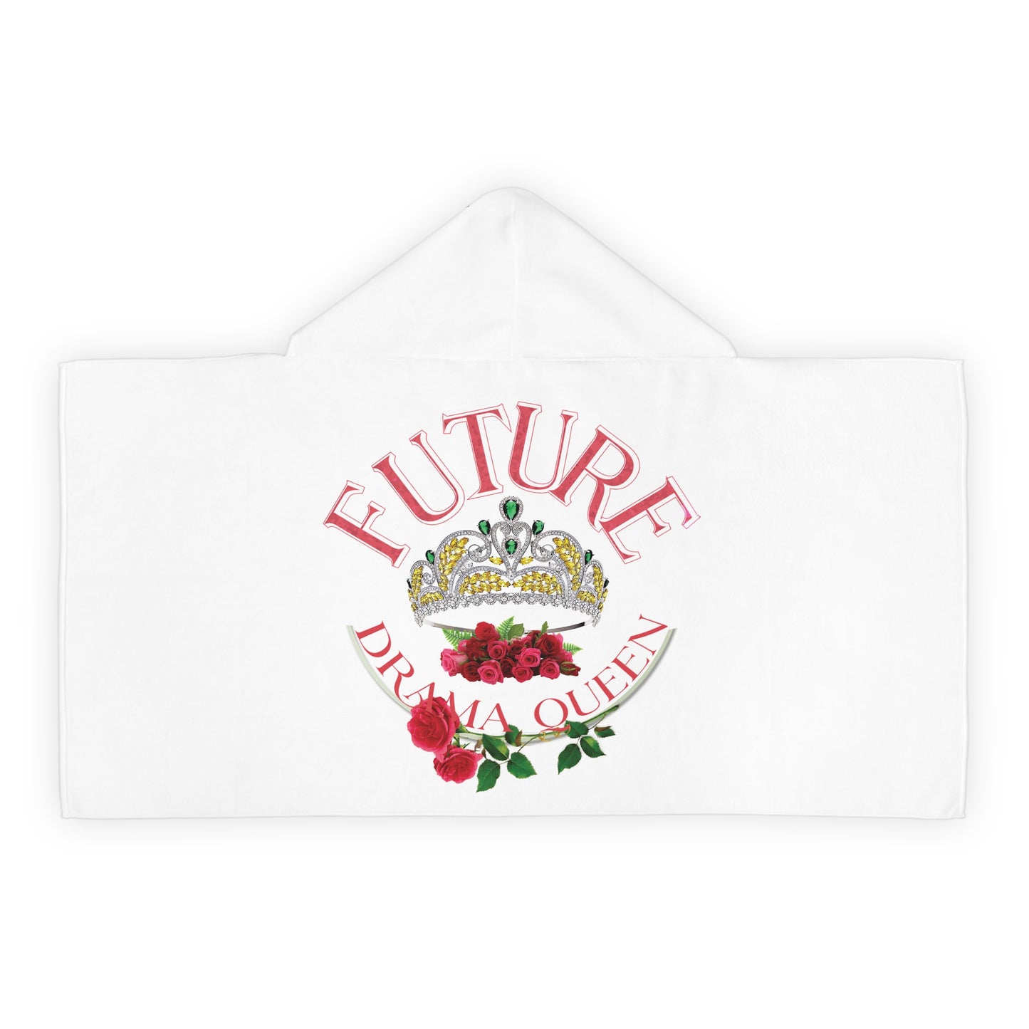 Future Drama Queen with Crown and Roses- Youth Hooded Towel