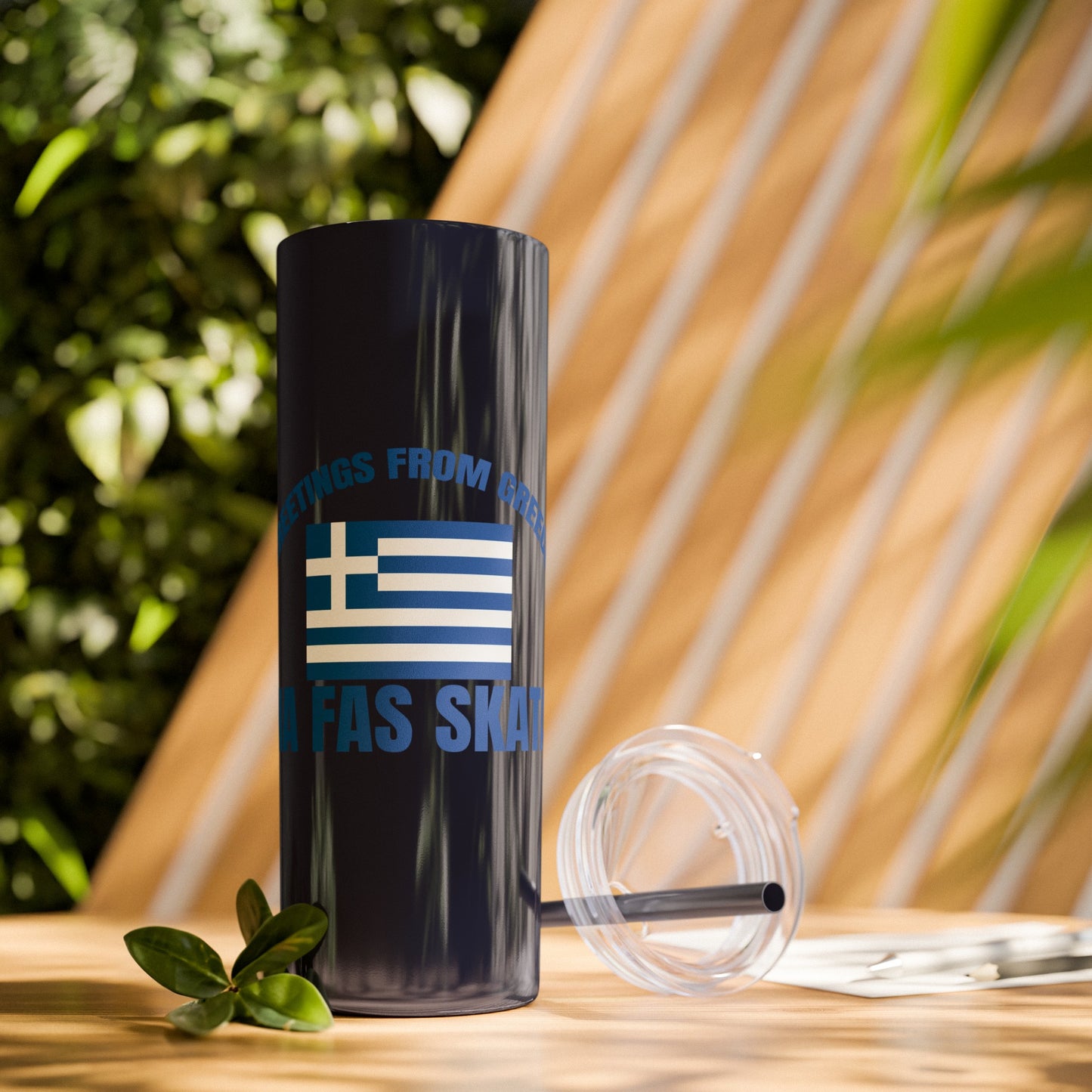 Welcome to Greece Skinny Tumbler with Straw, 20oz