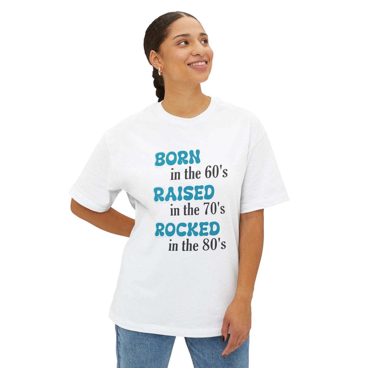 Born in the 60s Unisex Oversized Boxy Tee Blue & Black lettering for Light T-Shirts