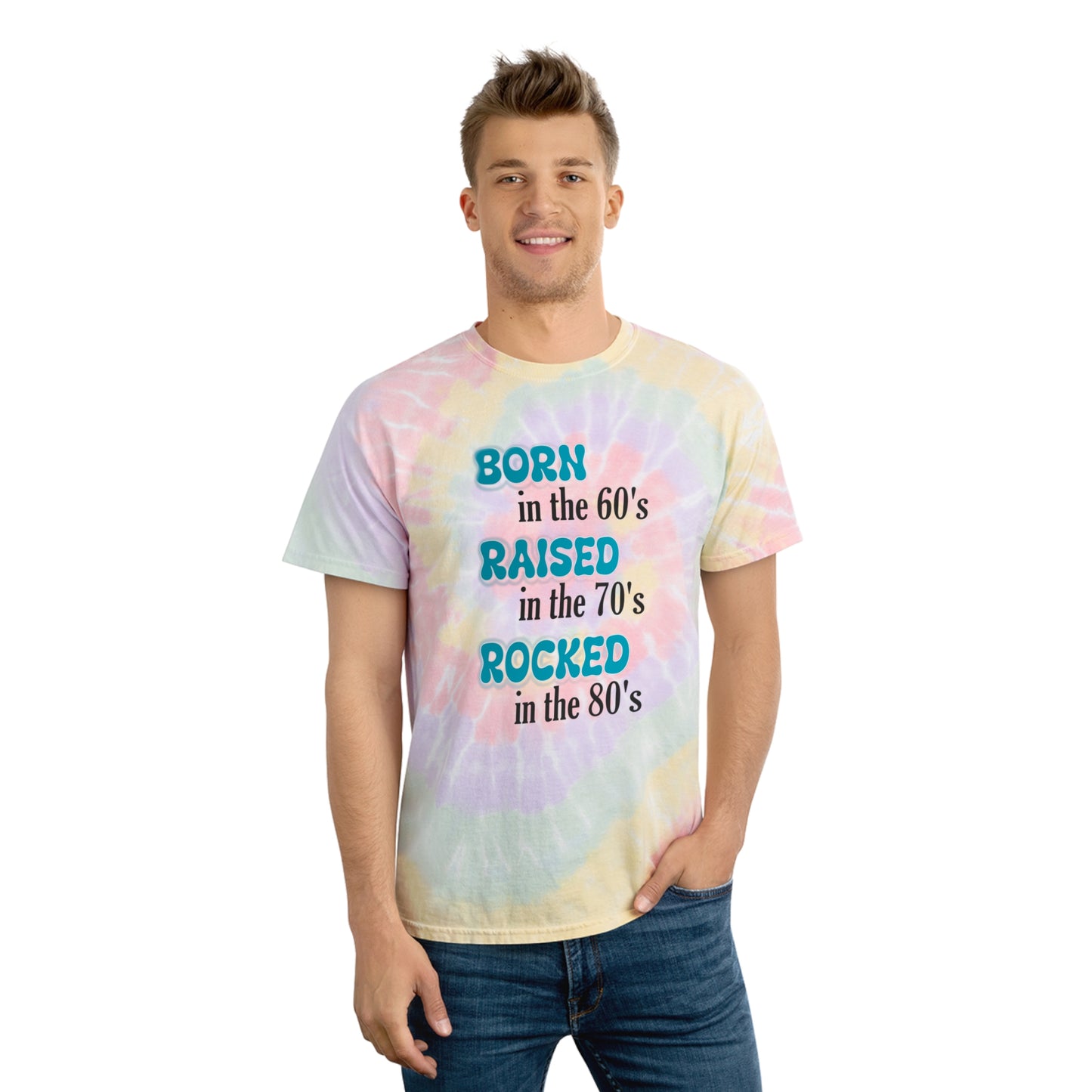 Born in the 60s Tie-Dye Tee Blue & Black lettering Unisex Cotton T-Shirt