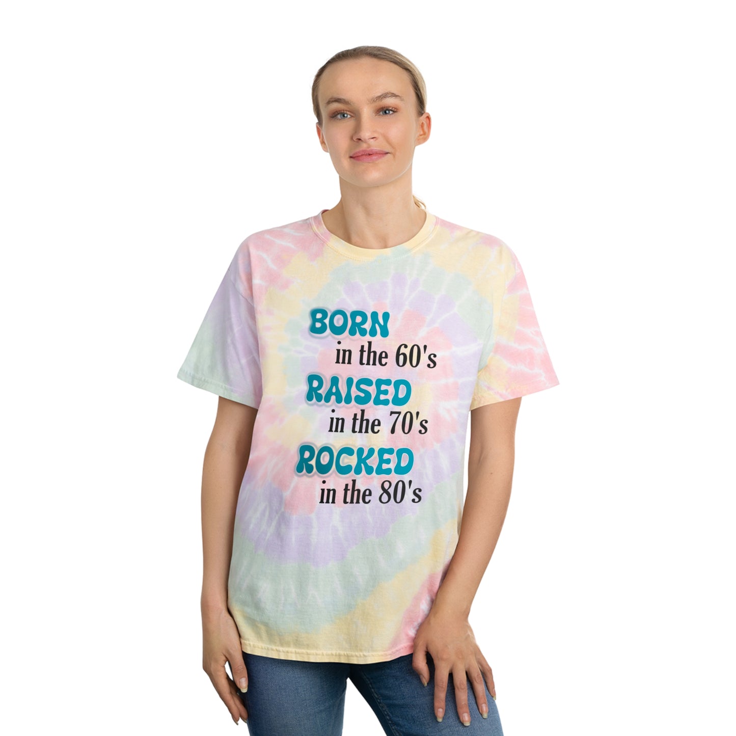 Born in the 60s Tie-Dye Tee Blue & Black lettering Unisex Cotton T-Shirt