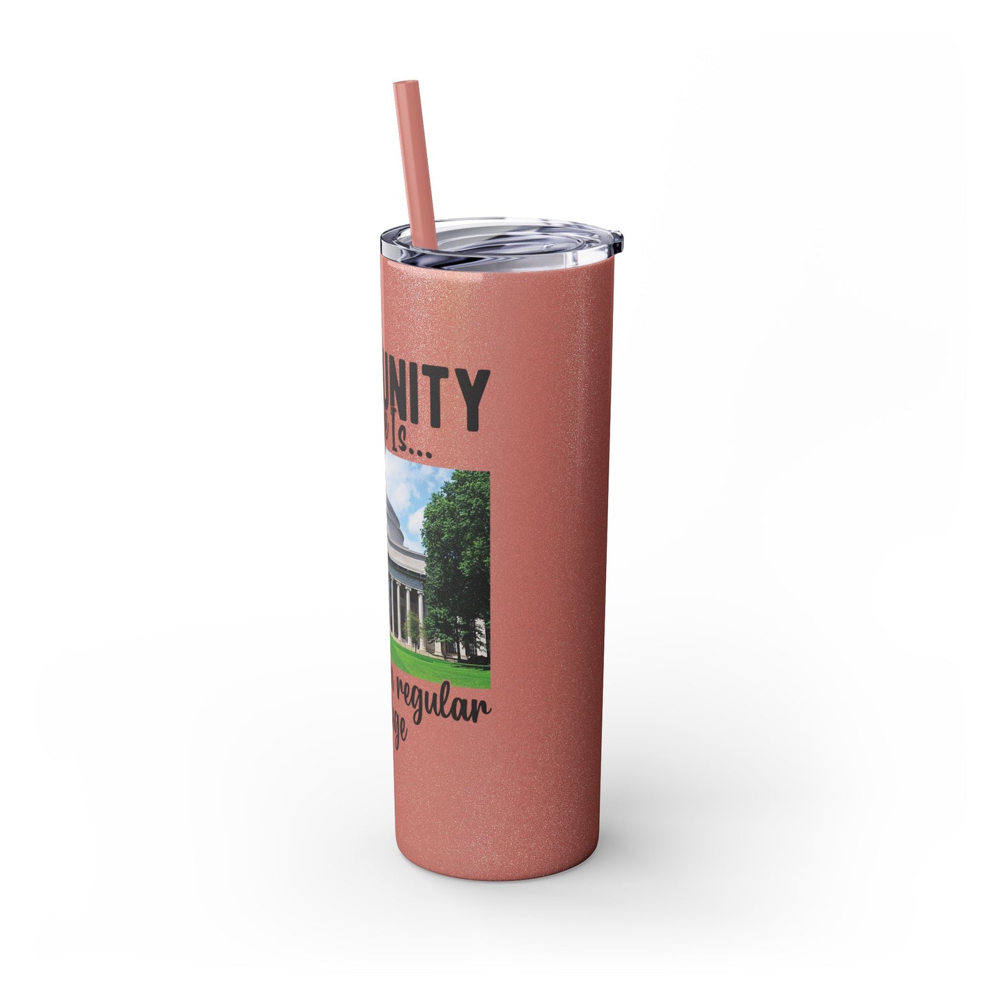 Community Collage is Easier Than Regular College - Skinny Tumbler w/Straw, 20oz