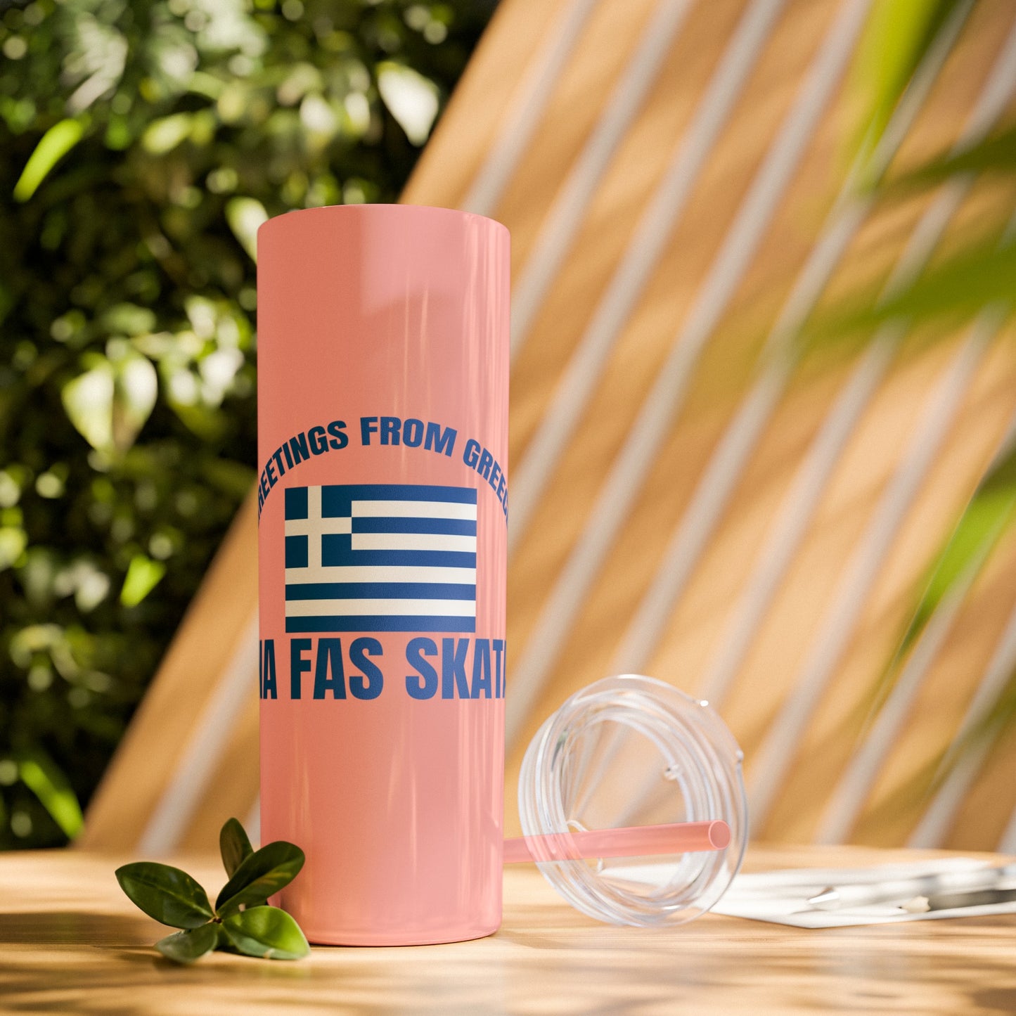 Welcome to Greece Skinny Tumbler with Straw, 20oz