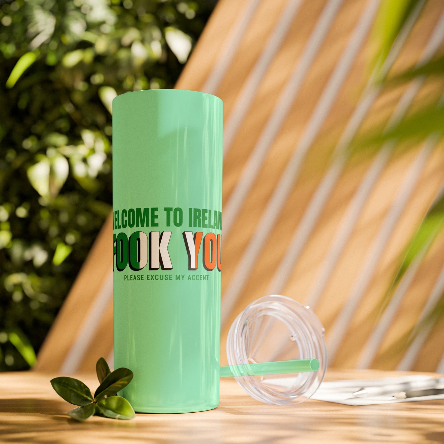 Welcome to Ireland- Fook You-  Skinny Stainless Steel Tumbler with Straw, 20oz