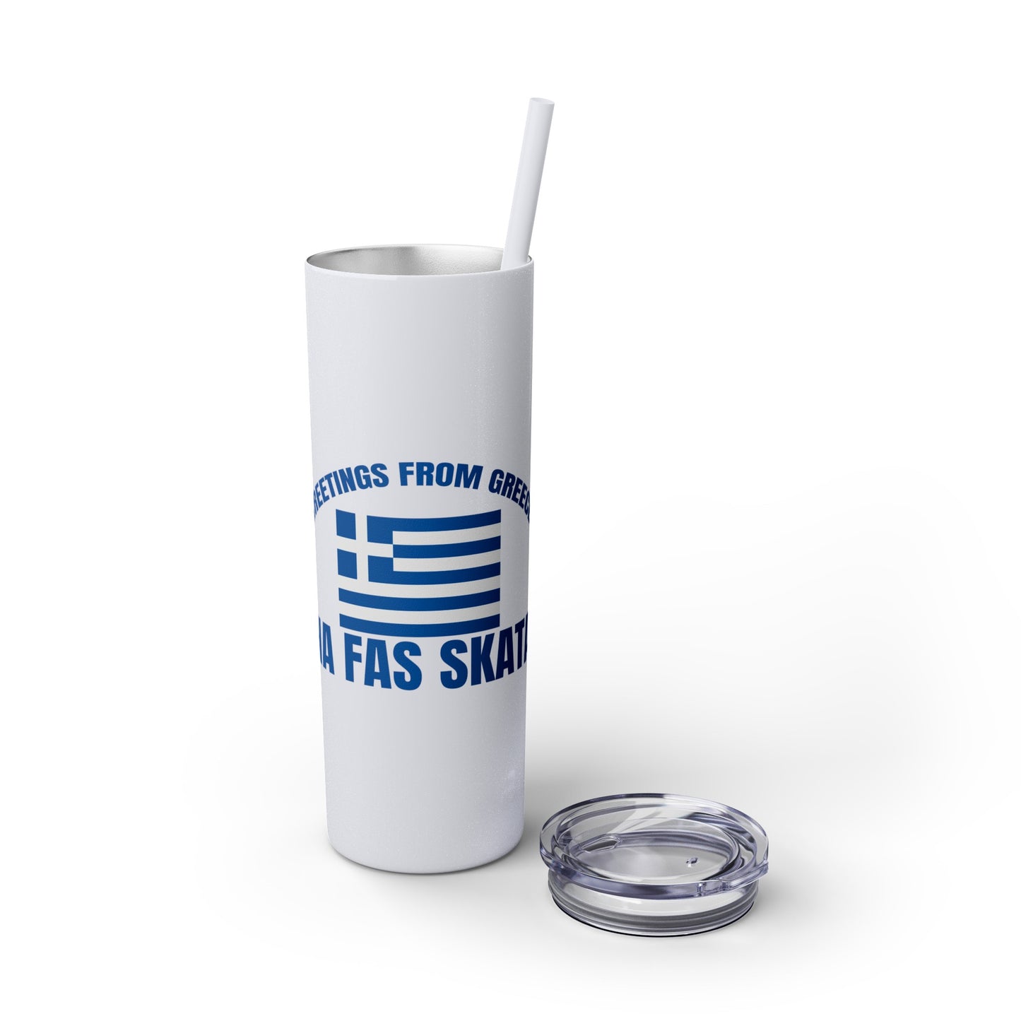 Welcome to Greece Skinny Tumbler with Straw, 20oz