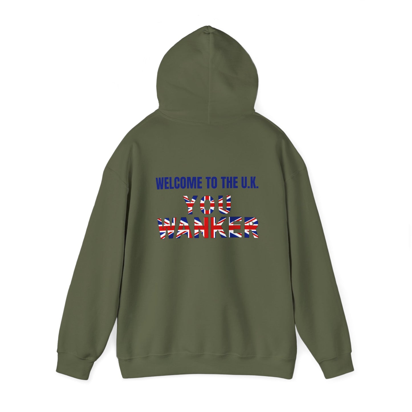 Welcome to the UK with design on the back Unisex Heavy Blend™ Hooded Sweatshirt