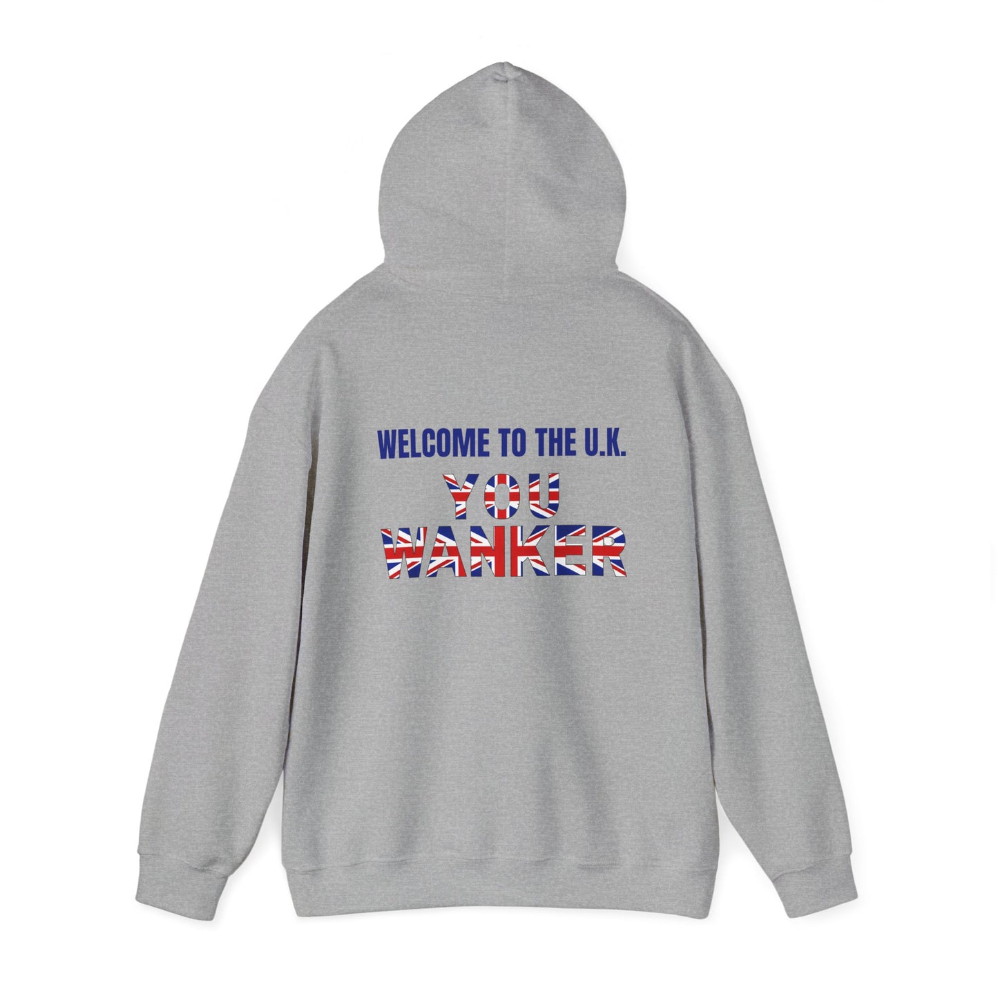 Welcome to the UK with design on the back Unisex Heavy Blend™ Hooded Sweatshirt