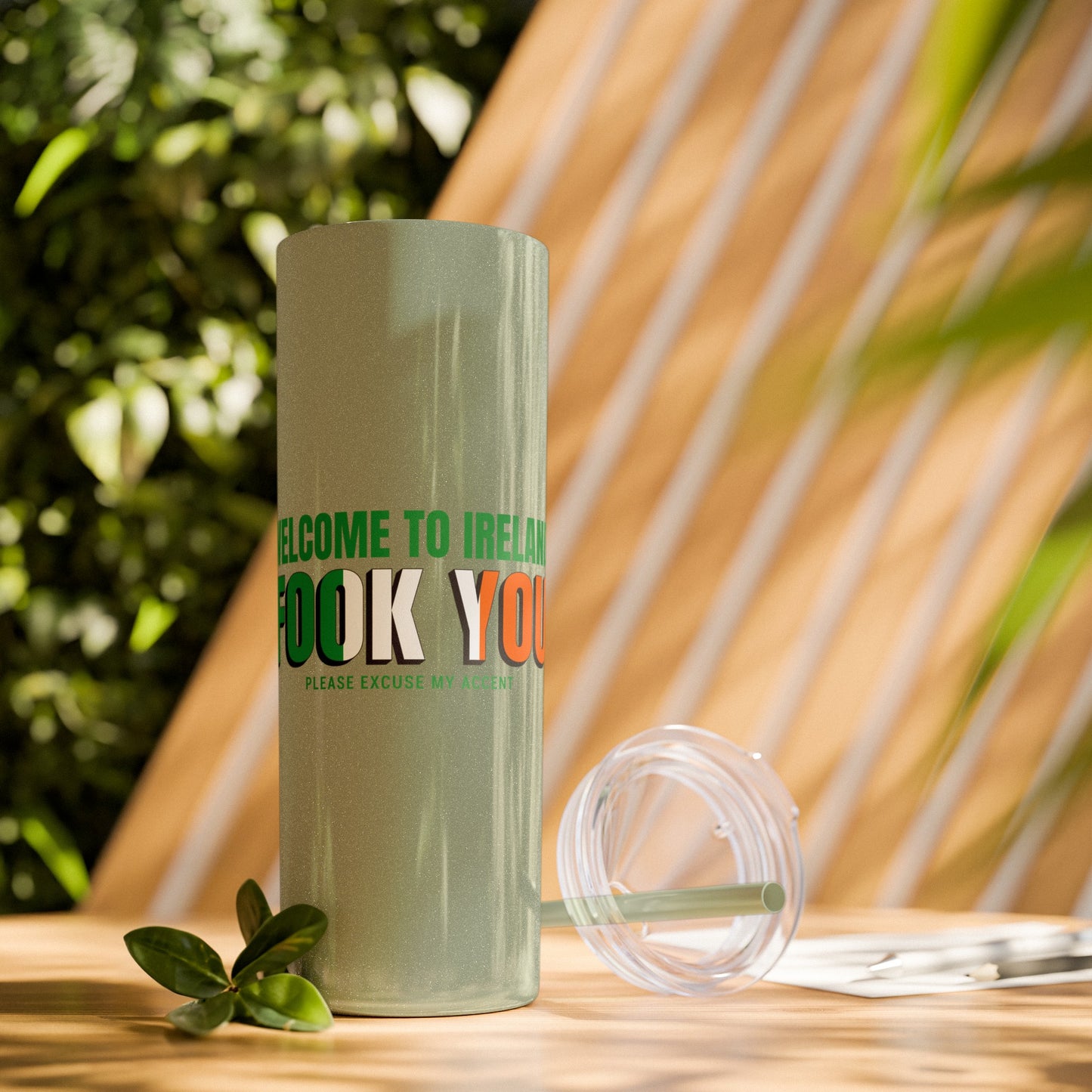 Welcome to Ireland- Fook You-  Skinny Stainless Steel Tumbler with Straw, 20oz