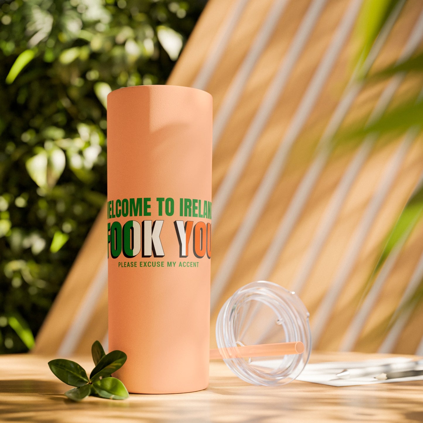 Welcome to Ireland- Fook You-  Skinny Stainless Steel Tumbler with Straw, 20oz