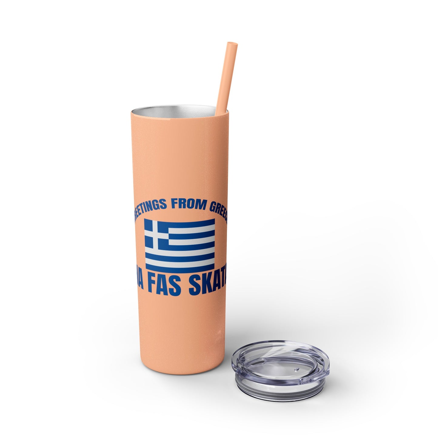 Welcome to Greece Skinny Tumbler with Straw, 20oz