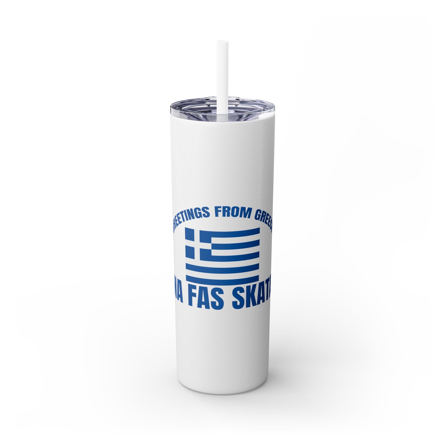 Welcome to Greece Skinny Tumbler with Straw, 20oz