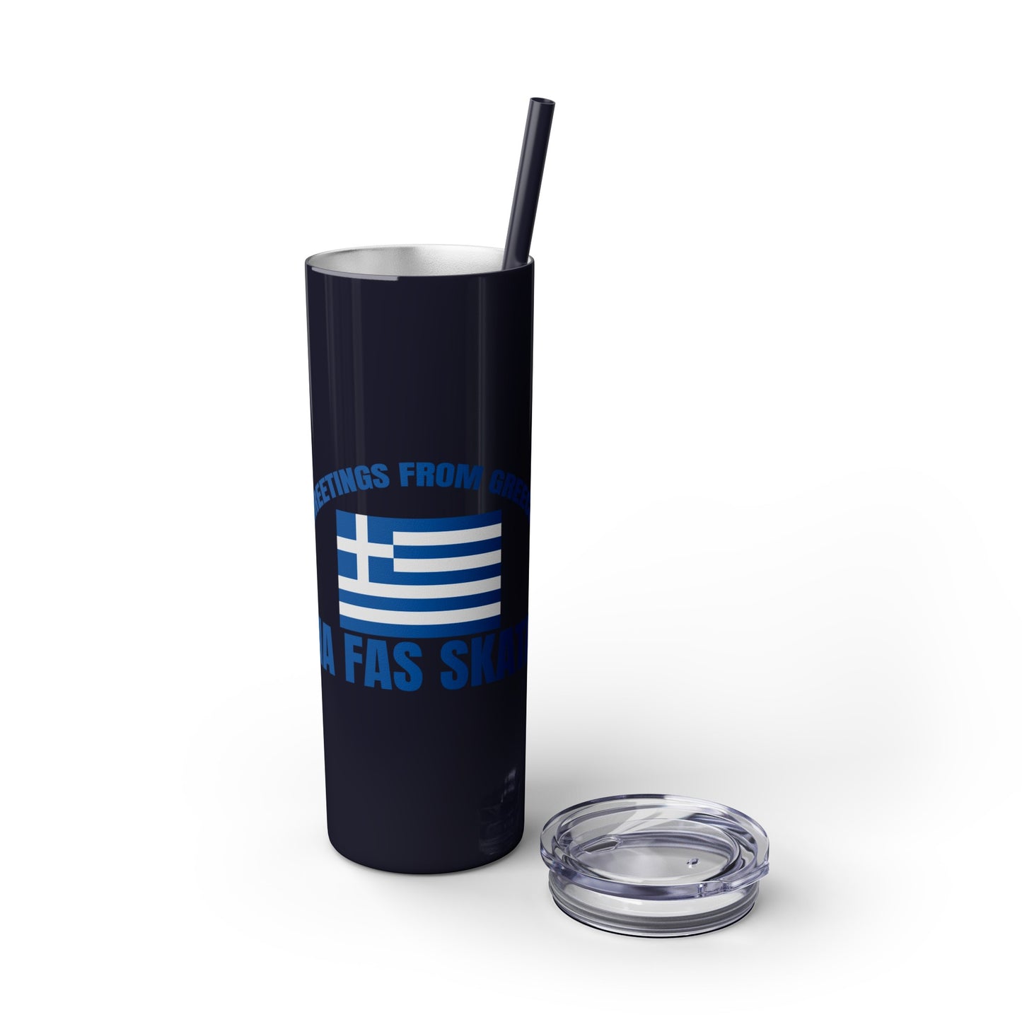 Welcome to Greece Skinny Tumbler with Straw, 20oz