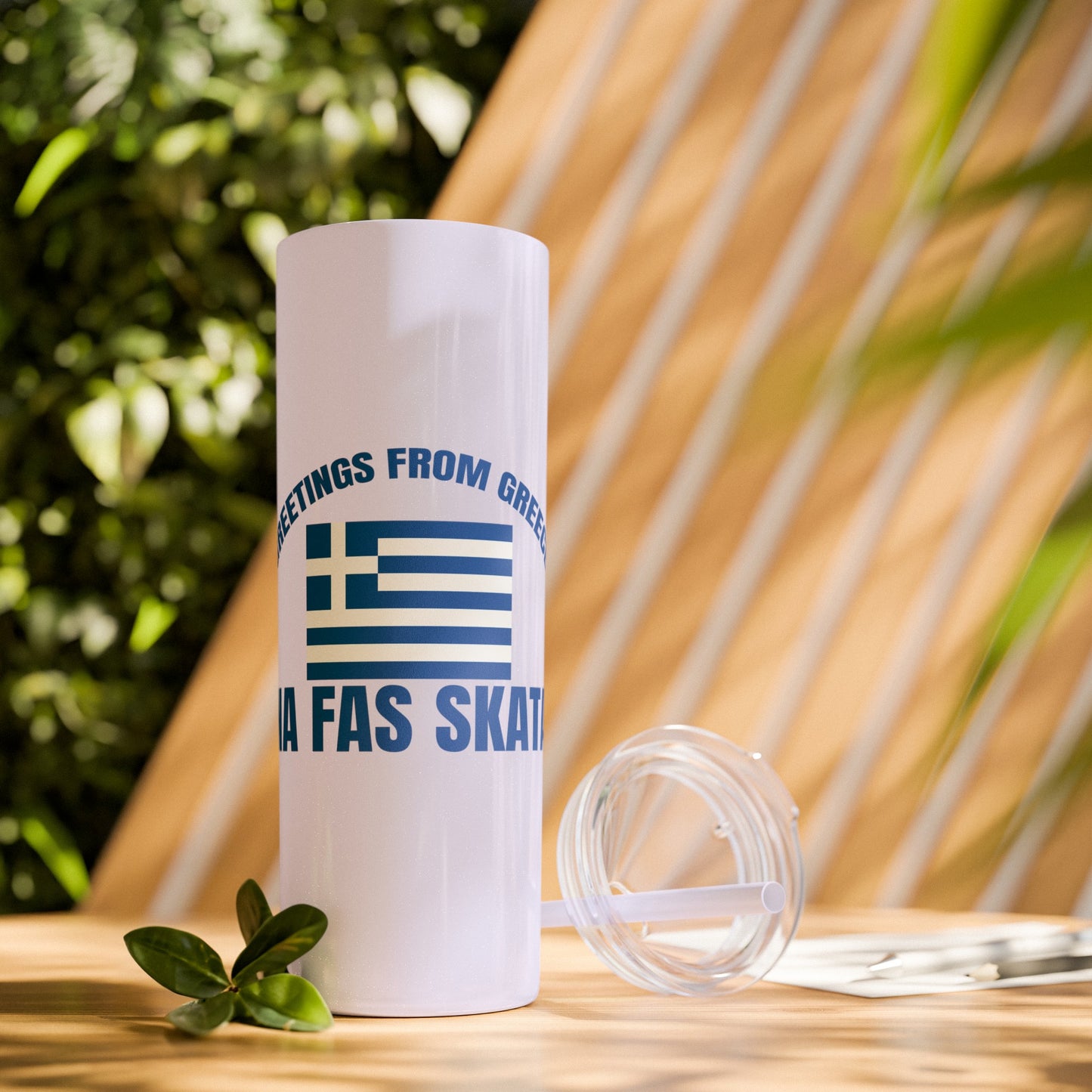 Welcome to Greece Skinny Tumbler with Straw, 20oz