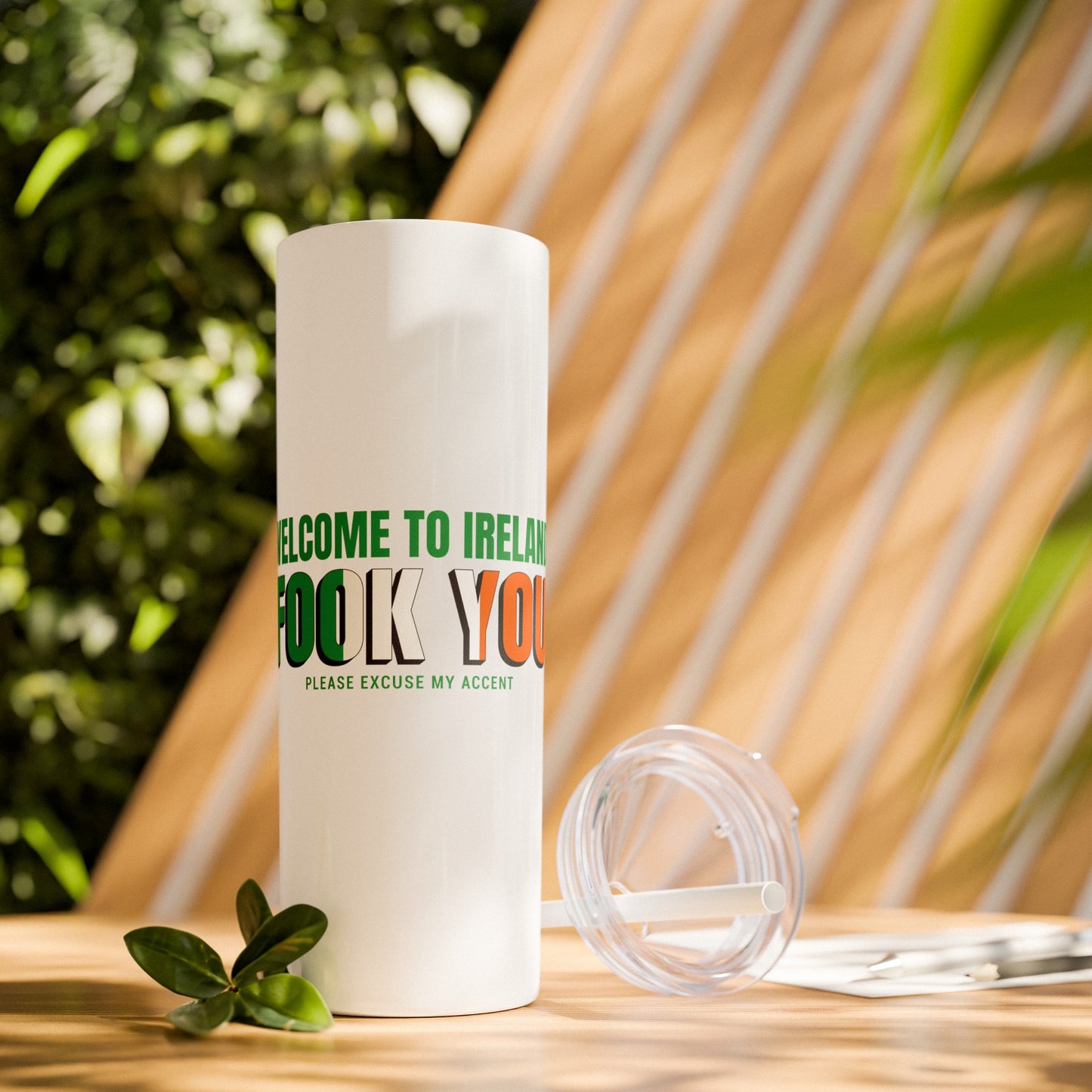 Welcome to Ireland- Fook You-  Skinny Stainless Steel Tumbler with Straw, 20oz