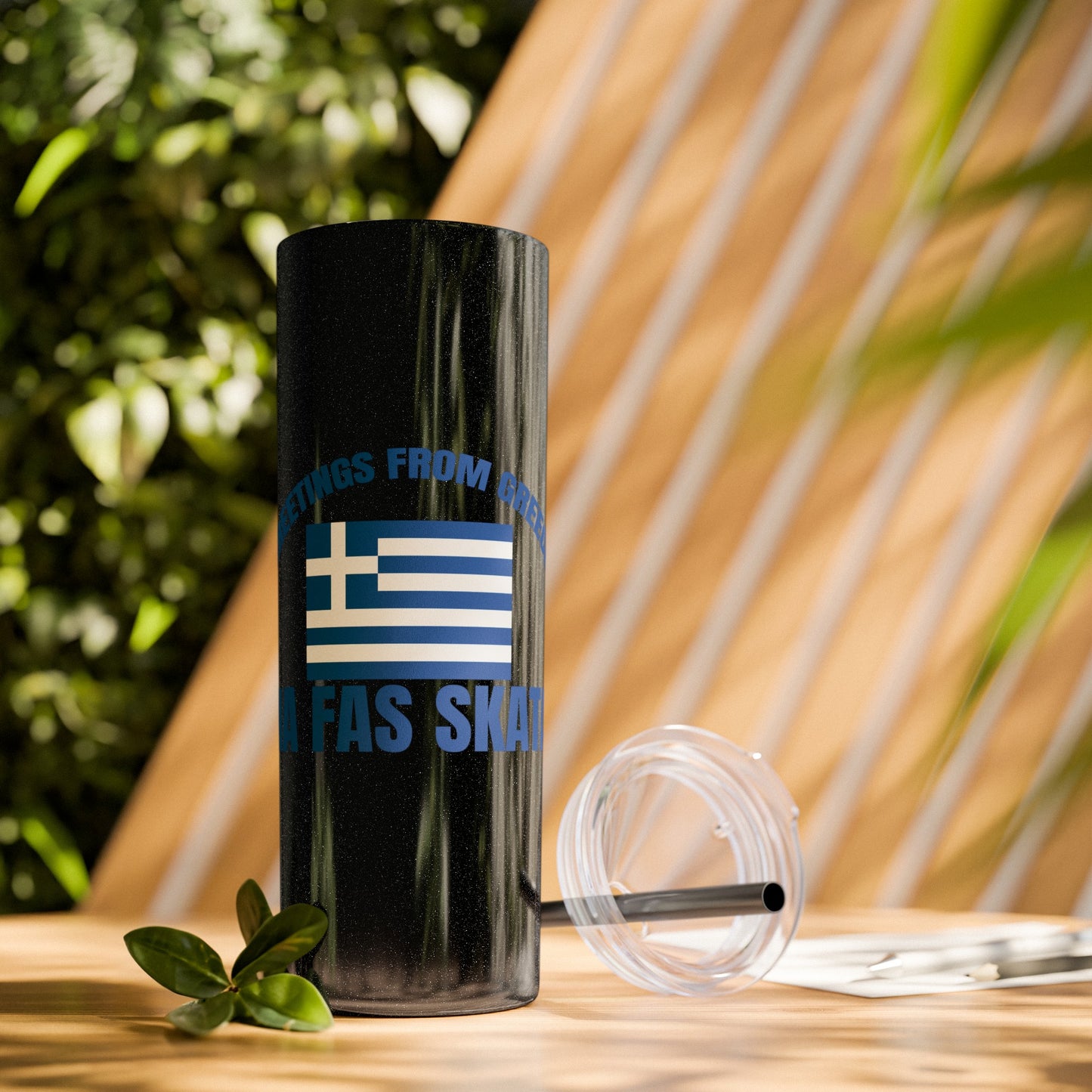 Welcome to Greece Skinny Tumbler with Straw, 20oz