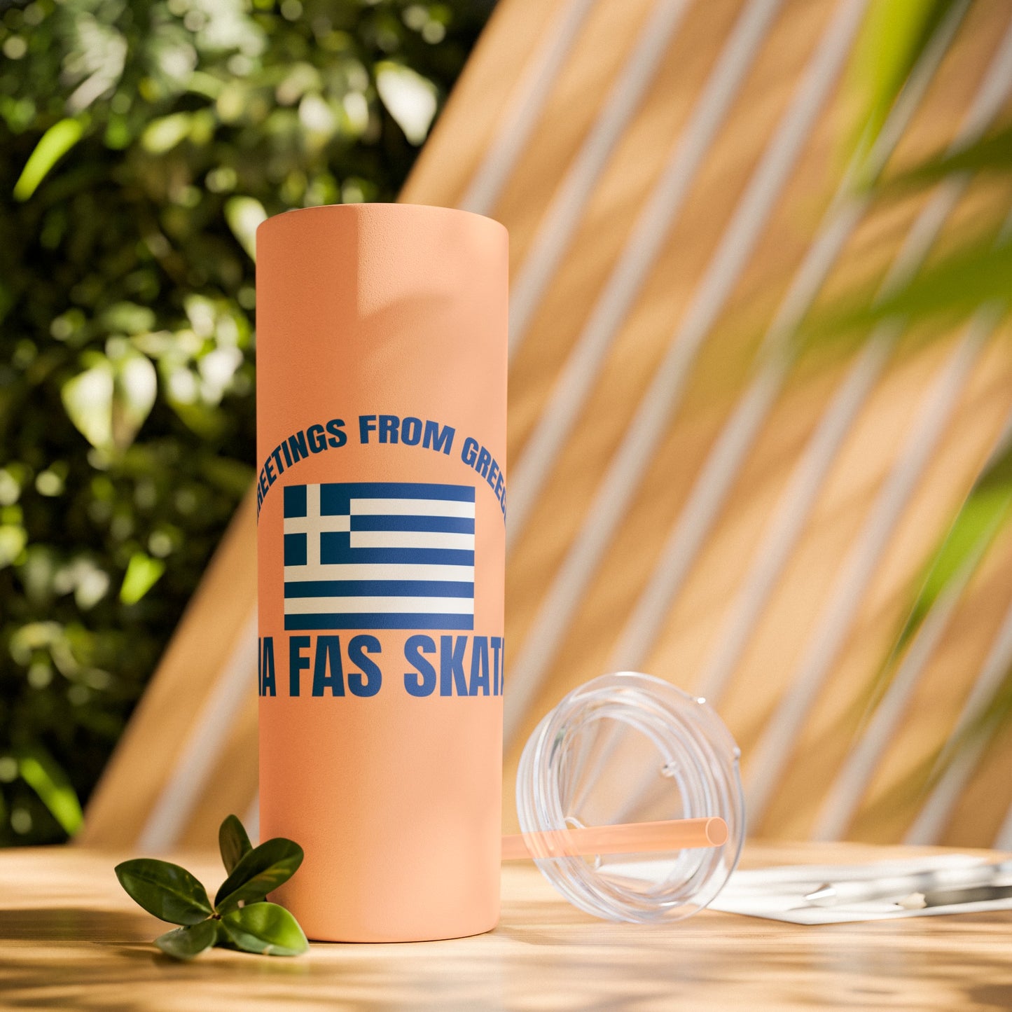 Welcome to Greece Skinny Tumbler with Straw, 20oz