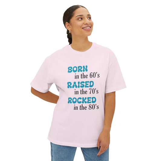 Born in the 60s Unisex Oversized Boxy Tee Blue & Black lettering for Light T-Shirts