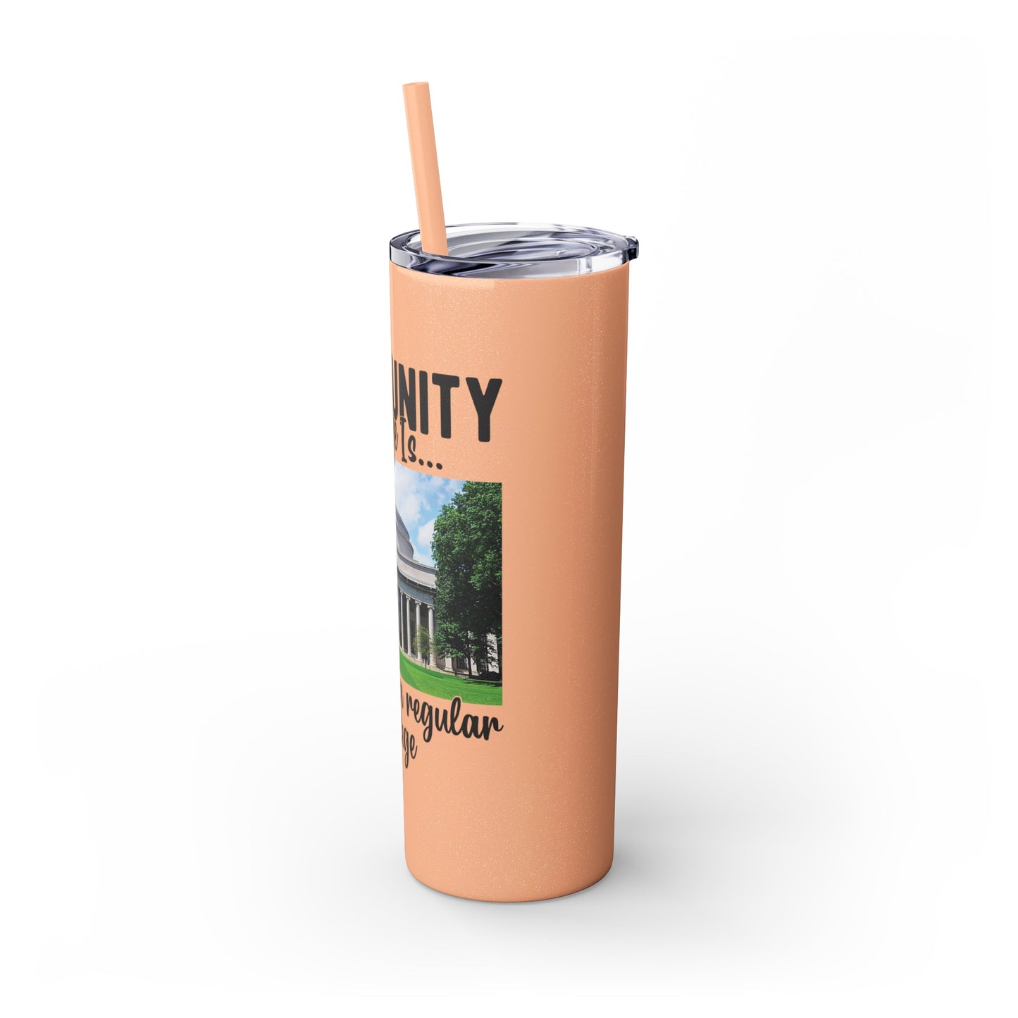 Community Collage is Easier Than Regular College - Skinny Tumbler w/Straw, 20oz