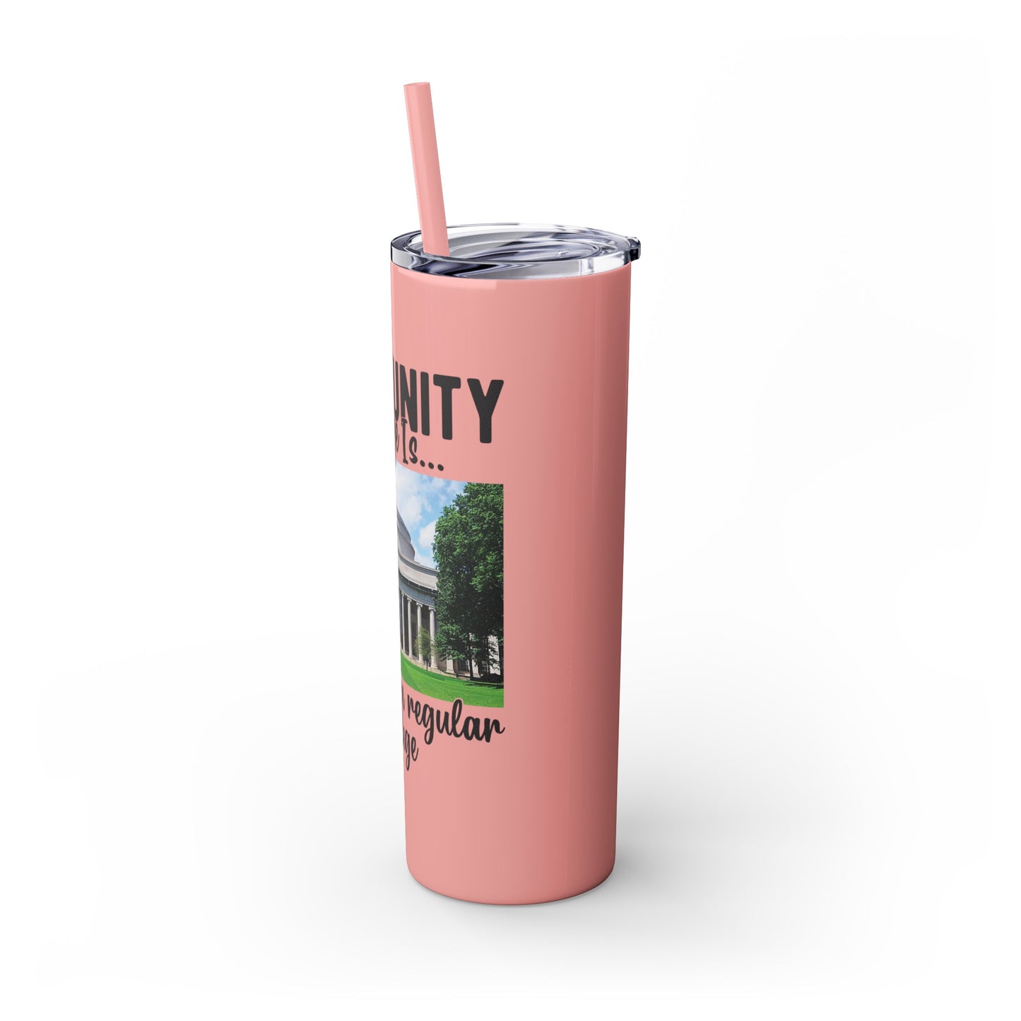 Community Collage is Easier Than Regular College - Skinny Tumbler w/Straw, 20oz